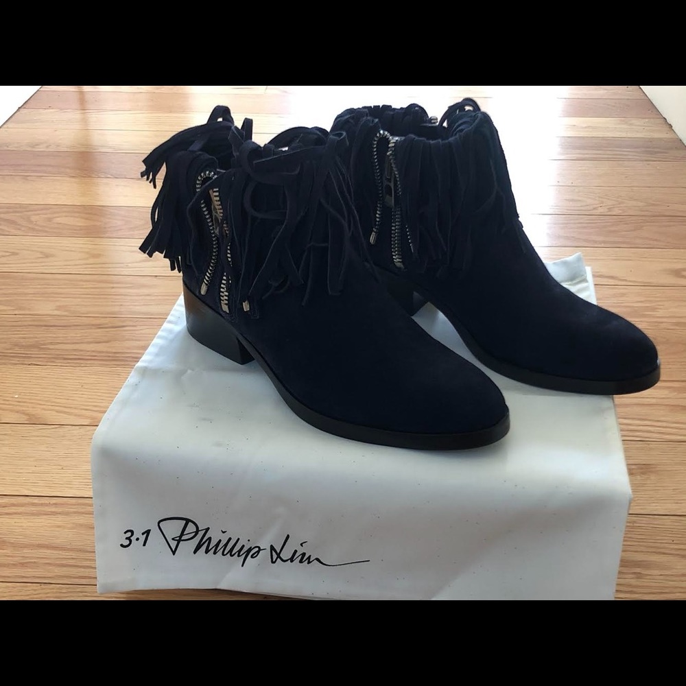 Phillip Lim blue fringe boots
